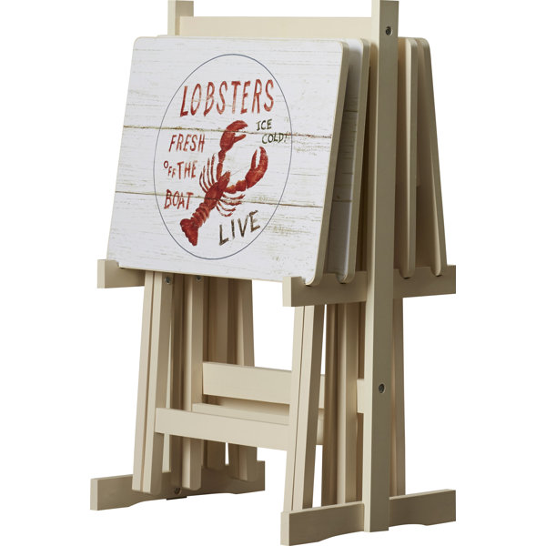 Beachcrest Home Bucholz Wood Coastal TV Tray Table Set with Stand